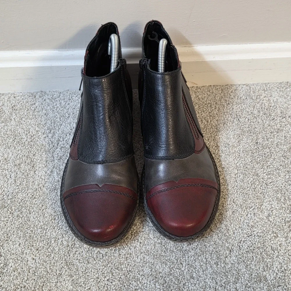 Remonte Zip Up Ankle Boots‎ Red Wine Patchwork Size 41 US 9.5 Shoes NWOB